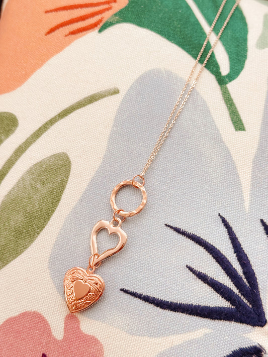 8-0841 Gracie Rose Rose Gold Heart Locket Pendant Necklace