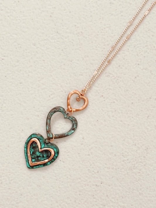 2-8819 Gracie Rose Patina Triple Heart Necklace – Mixed Metal