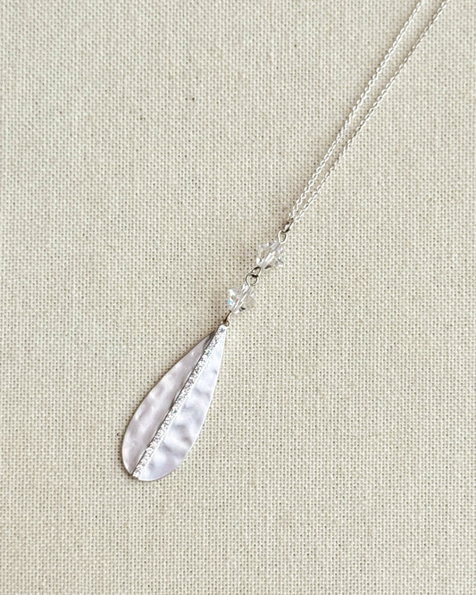 8-8210 Gracie Rose Matte Silver Rhinestone Teardrop Necklace