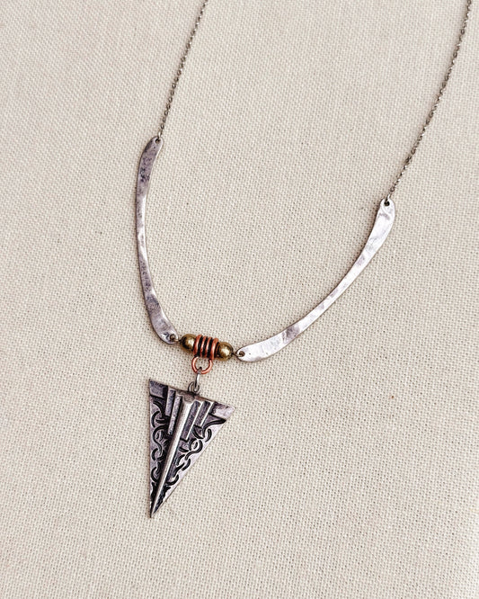 48-4245 Antique Mixed Metals Arrowhead Pendant Necklace