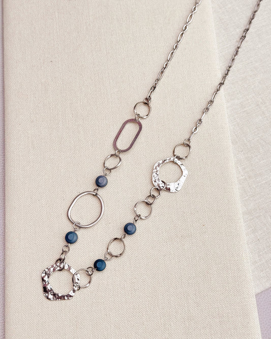 3-5777 Antique Silver Grey Beaded Layers Long Necklace Set