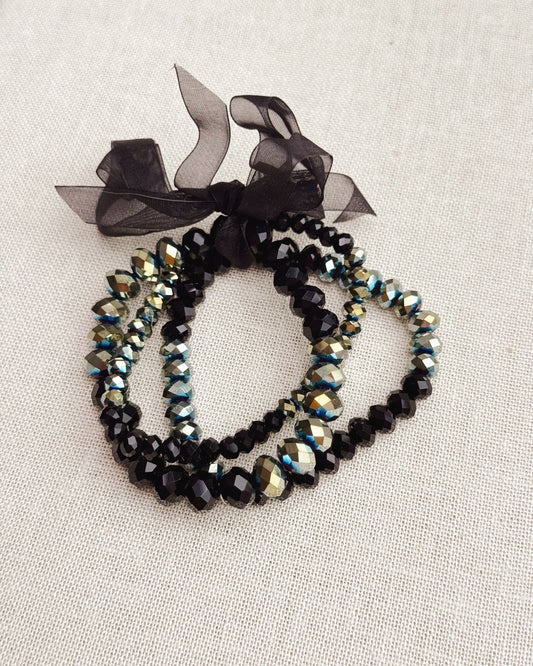 33-91067 Black Beaded Bracelet Set with Sheer Bow