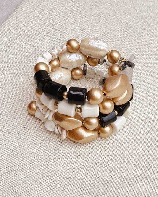 33-98571 Gold, Black and White Chunky Beaded Bracelet