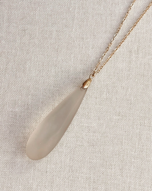 25-91755 Gold Grey Matte Glass Teardrop Pendant Necklace