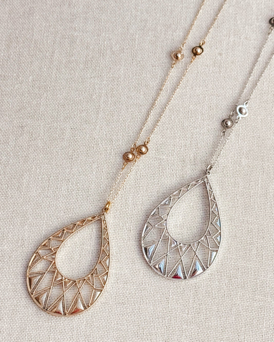 6-2850 Gold or Silver Art Deco Teardrop Pendant Necklace