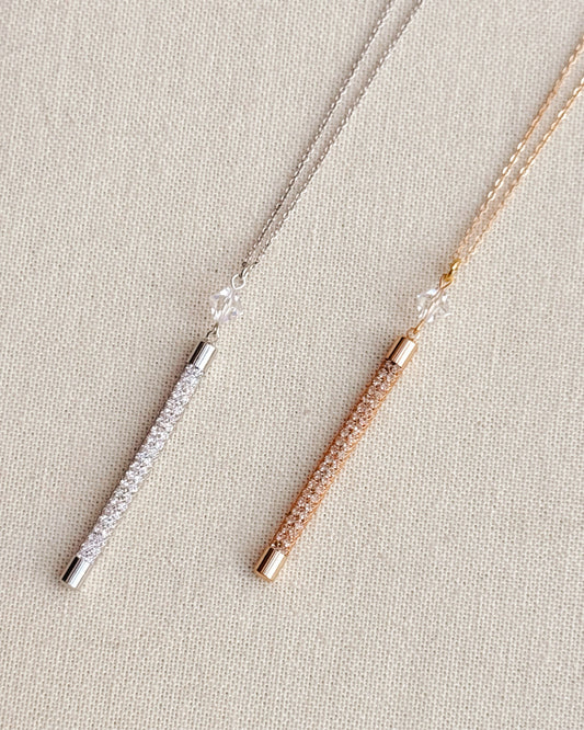 20-6967 Gracie Rose Gold or Silver Rhinestone Mesh Bar Necklace