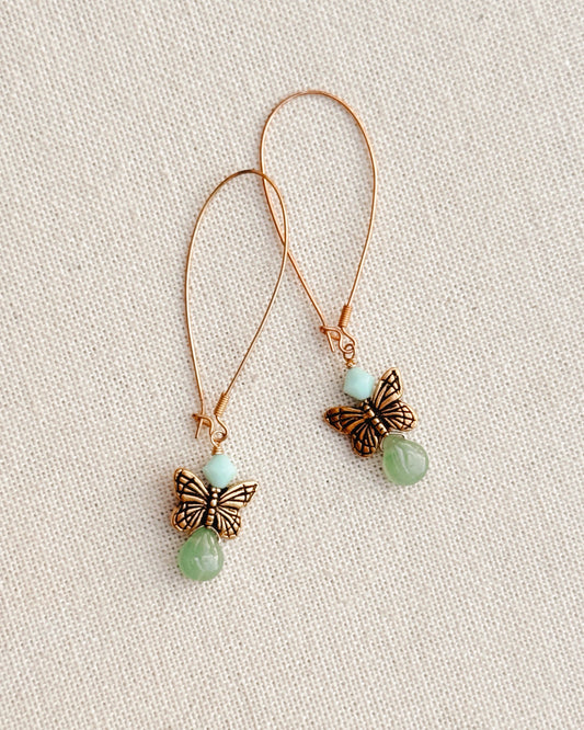 8-6789 Gracie Rose Gold Butterfly & Aventurine Drop Earrings