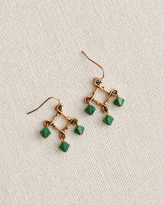 8-0516 Gracie Rose Gold Green Crystal Chandelier Earrings