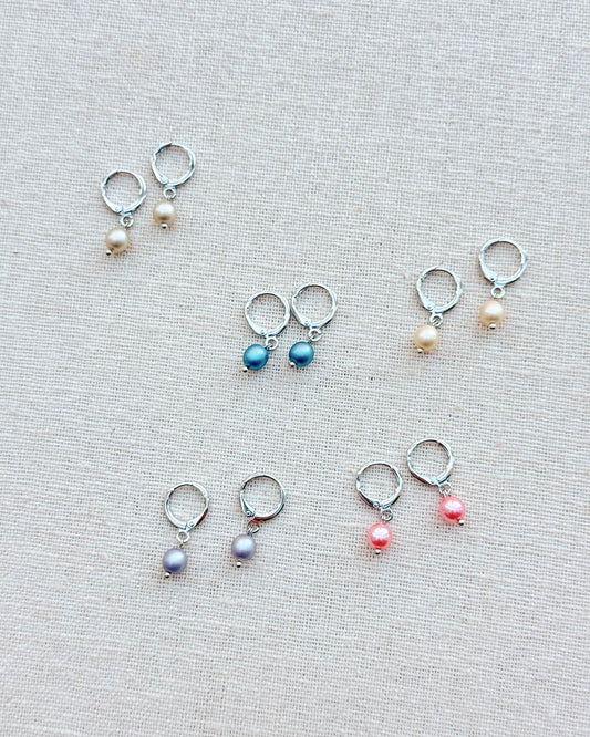 8-5167 Gracie Rose Mini Colored Pearl Drop Silver Huggie Earrings