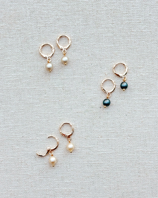 8-5167 Gracie Rose Mini Colored Pearl Drop Gold Huggie Earrings