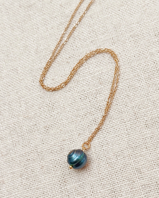 8-8189 Gracie Rose Peacock Blue Freshwater Pearl Charm Necklace