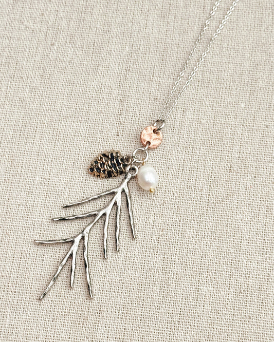 8-2077 Gracie Rose Silver Pine Branch Necklace