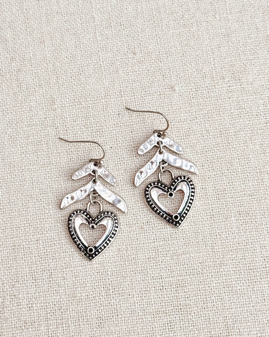 48-4734 Antique Silver Heart Drop Earrings