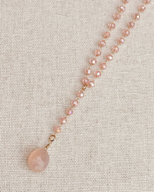 8-7843 Gracie Rose Blush Crystal Beaded Necklace – Pink Chalcedony Drop