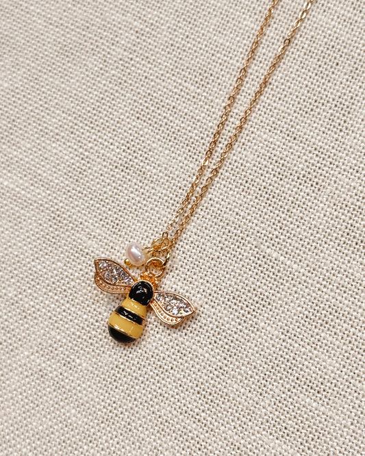 8-6124 Gracie Rose Bumblebee & Pearl Charm Necklace