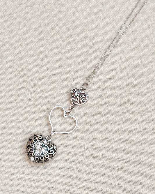 8-8231 Gracie Rose Silver Triple Heart Pendant Long Necklace