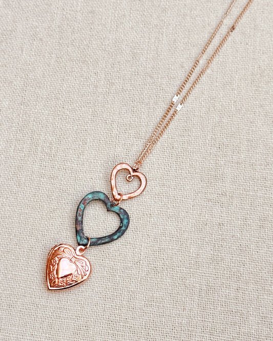 2-8819 Gracie Rose Rose Gold Patina Heart Locket Pendant Necklace