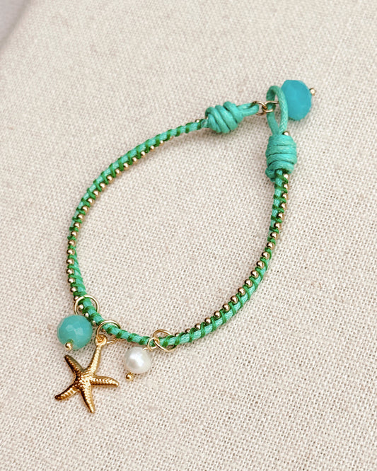 19-3219 Gracie Rose Starfish Charm Cord Bracelet with Pearl