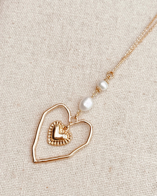 8-8877 Gracie Rose Open Heart Pearl Necklace – Gold