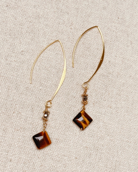 39-2011 Gracie Rose Romantic Tiger's Eye Diamond Dangle Drop Earrings