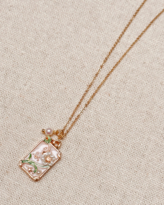 24-6880 Gracie Rose Freshwater Pearl & Floral Pendant Necklace – Gold