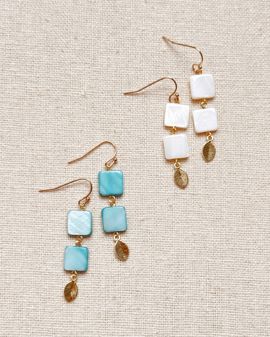 8-3065 Gracie Rose Gold Double Shell and Leaf Drop Earrings