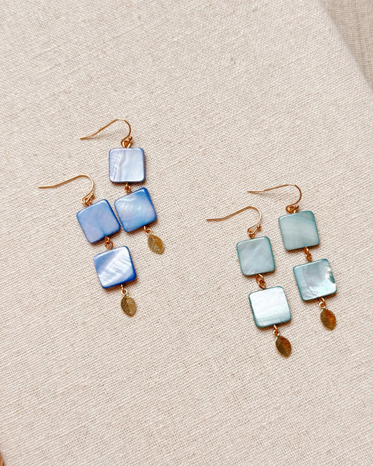 8-3066 Gracie Rose Gold Double Shell and Leaf Dangle Earrings