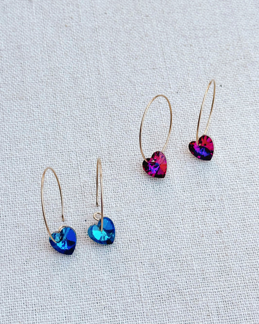 8-6098 Gracie Rose Gold Crystal Heart Hoop Earrings