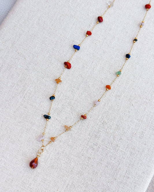 8-4770 Gracie Rose Mixed Semi-Precious Chalcedony Drop Necklace (Multi Gemstone)