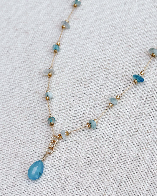 8-4770 Gracie Rose Light Blue Agate & Chalcedony Drop Necklace (Soft Blue Gemstone)