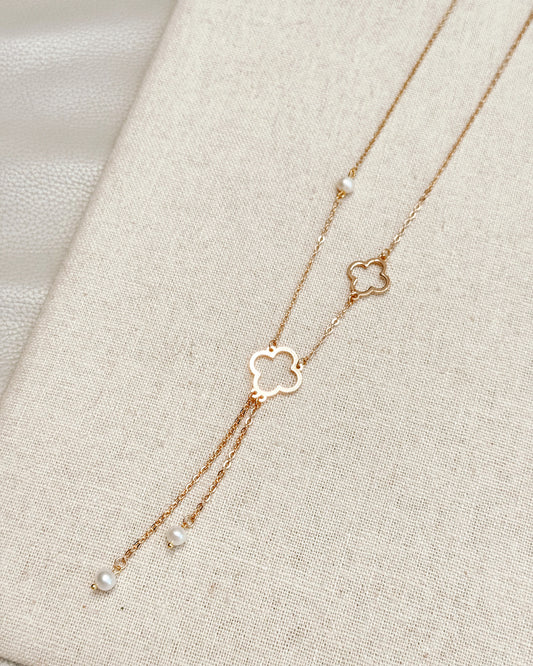 2-90067 Gracie Rose Freshwater Pearl Clover Layer Necklace
