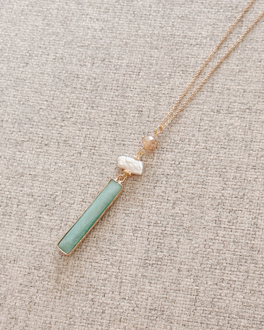 8-8121 Gracie Rose Amazonite Keshi Pearl Crystal Bar Necklace