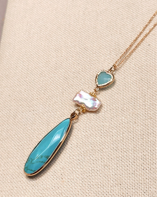 8-5045 Gracie Rose Blue Heart & Turquoise Howlite Drop Pendant Necklace