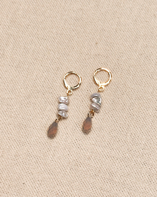 8-7112 Gracie Rose Freshwater Pearl Grey Opal Crystal Drop Earrings
