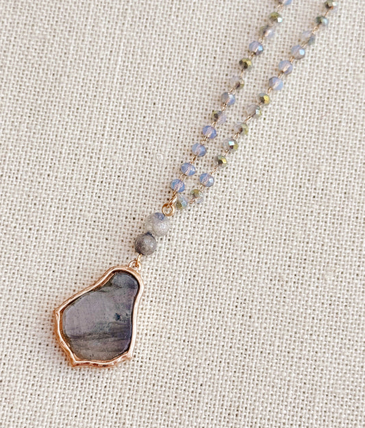 8-5044 Gracie Rose Crystal Link Chain Labradorite Pendant Necklace