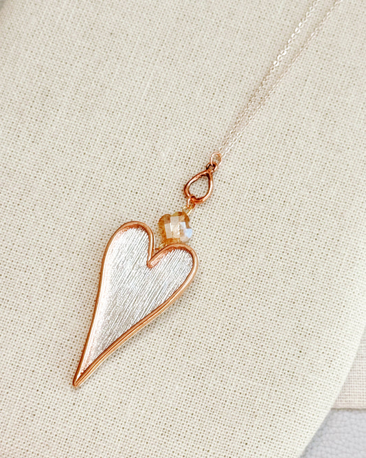 8-4620 Gracie Rose Mixed Metal Crystal Heart Necklace