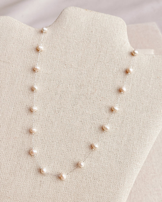 8-4780 Gracie Rose Freshwater Pearl Station Necklace Silver