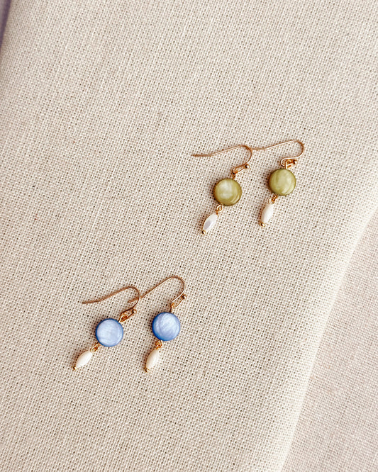 8-3048 Gracie Rose Gold Two Tone Shell Coin Drop Earrings