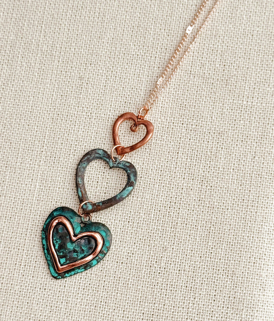 2-8819 Gracie Rose Patina Triple Heart Necklace – Mixed Metal
