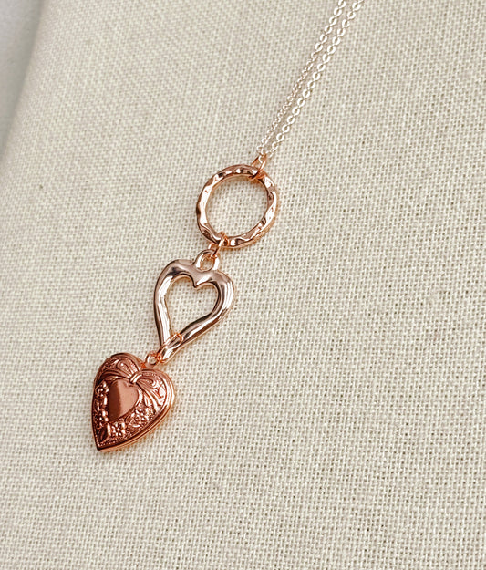 8-0841 Gracie Rose Rose Gold Heart Locket Pendant Necklace