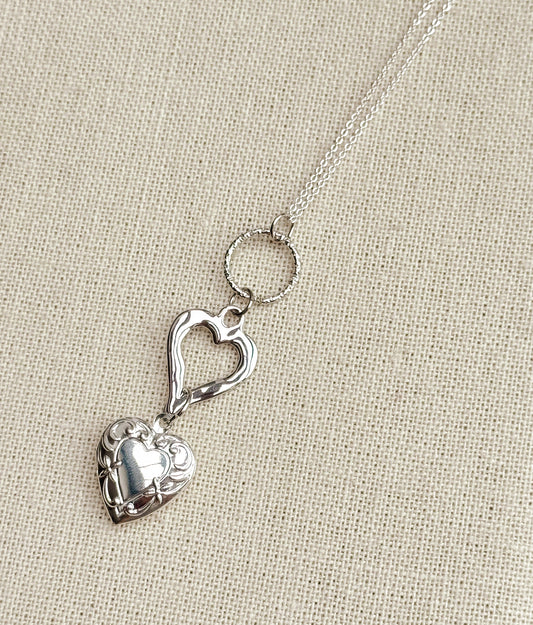 8-0841 Gracie Rose Rhodium Heart Locket Pendant Necklace