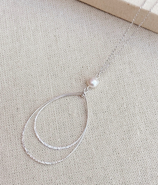 6-4333 Gracie Rose Silver Freshwater Pearl Teardrop Necklace