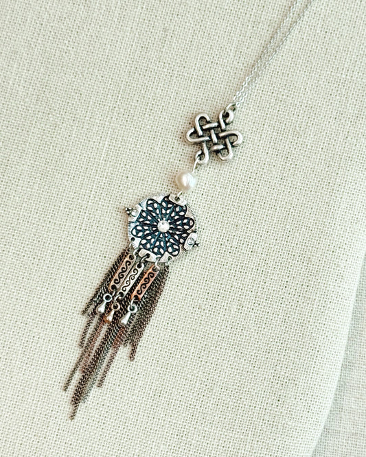 24-27091 Gracie Rose Celtic Knot Freshwater Pearl Chandelier Pendant Necklace