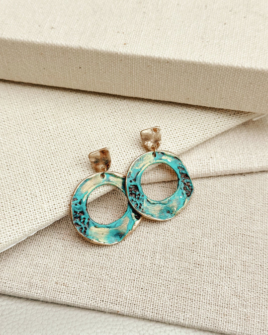 24-5370 Gold Patina Painted Hoop Dangle Earrings