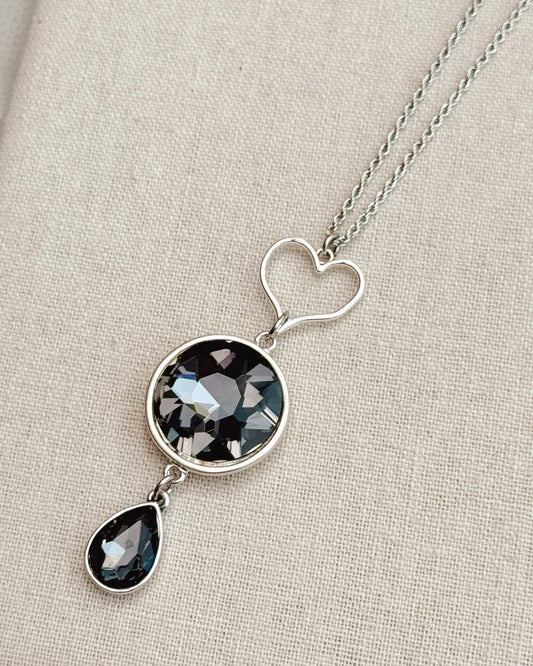 8-5888 Gracie Rose Silver Rhinestone Heart Crystal Pendant Necklace
