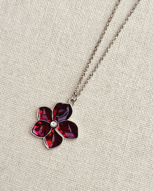 46-1034 Red Flower Charm Necklace