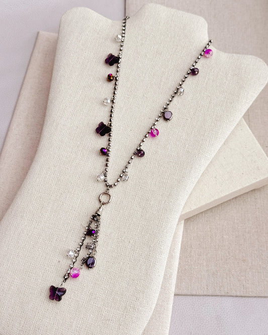 23-758 Purple Rhinestone Beaded Short/Long Necklace (Copy)