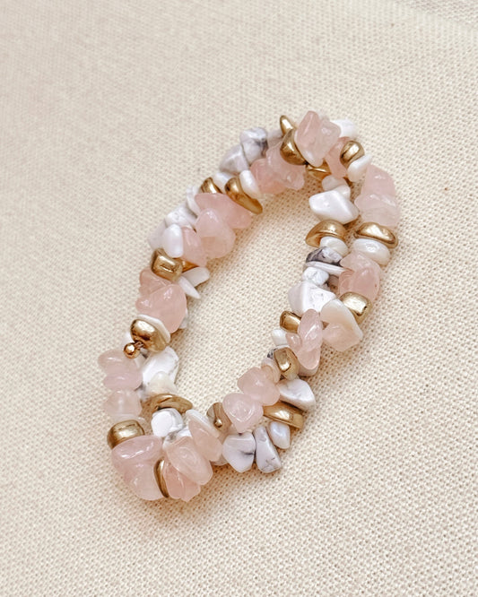 3-8097 Rose Quartz & Howlite Double Stretch Bracelet Set