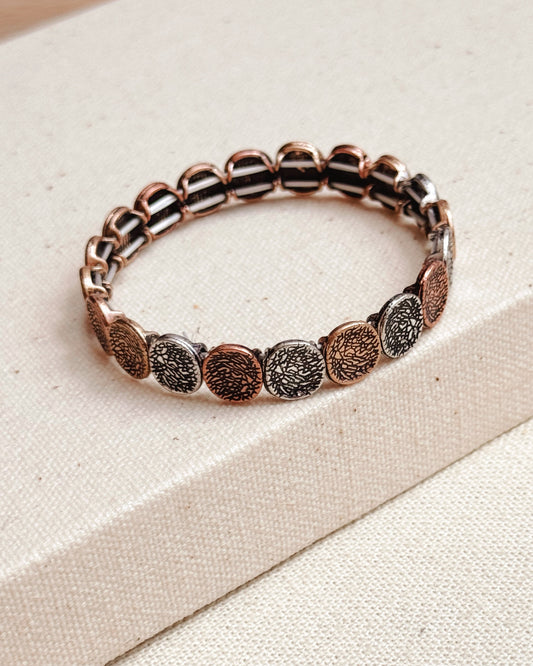 24-5145 Antique Mixed Embossed Charms Stretch Bracelet