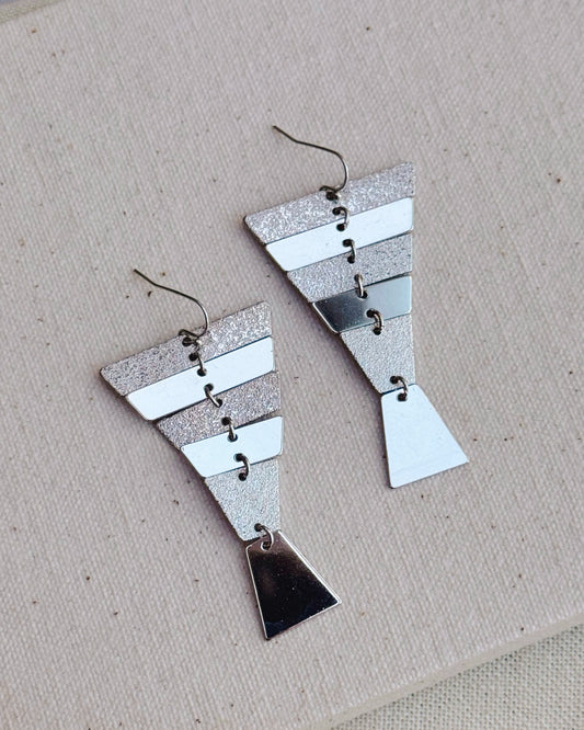 2-2865 Rhodium Mix Texture Geometric Dangle Earrings